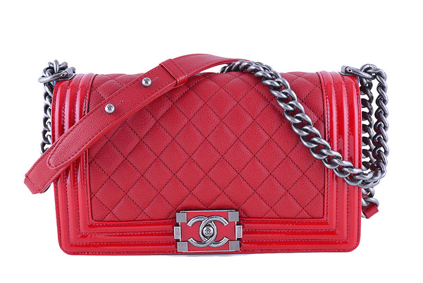 NEW 15B Chanel Red Le Boy Bag, Medium Goatskin Classic Flap - Boutique Patina
