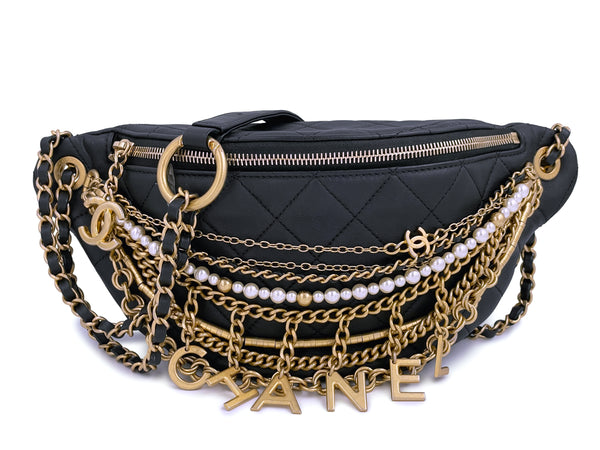 Limited 19A Chanel All About Chains XL Fanny Pack Waist Bag Gold Pearl - Boutique Patina
