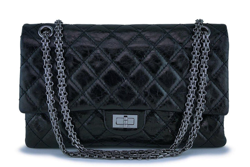 Chanel Black Metallic 226 Medium Reissue 2.55 Classic Double Flap Bag Shiny RHW - Boutique Patina