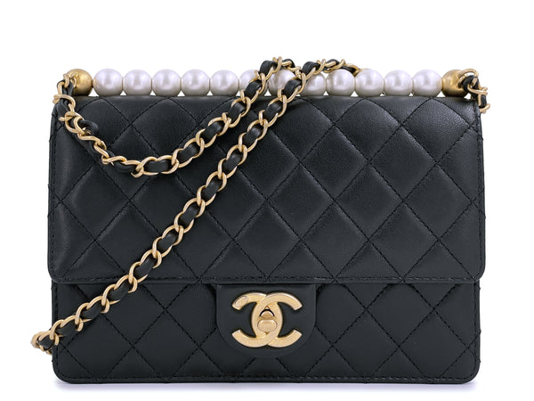 Chanel Black Chic Pearls Quilted Pearl Flap Bag - Boutique Patina