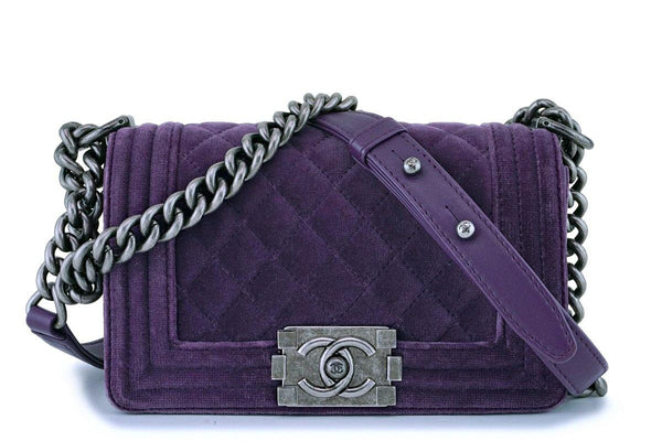 Chanel Purple Velvet Small Classic Boy Flap Bag RHW - Boutique Patina