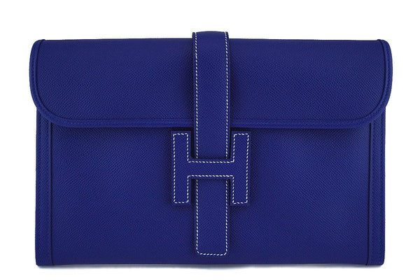 New 2017 Hermes 29cm Electric Blue Jige Clutch Bag NIB - Boutique Patina