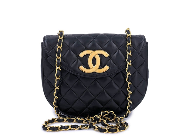 Chanel Vintage Black Round Mini Flap Bag with Oversized CC 24k GHW - Boutique Patina