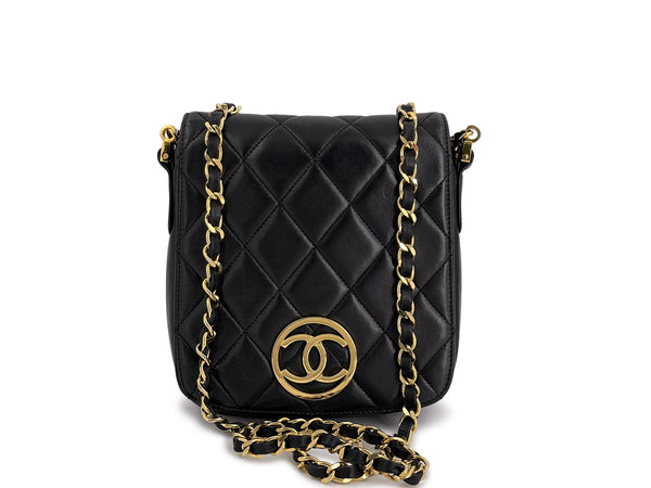 Chanel Vintage Black Circle CC Logo Vertical Mini Flap Bag 24k GHW - Boutique Patina