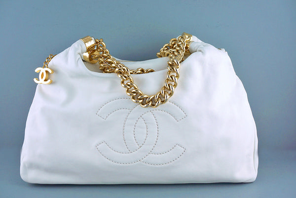 Chanel White Soft Chunky Chain Rodeo Drive Hobo Tote Bag - Boutique Patina