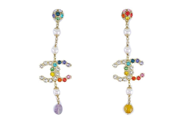 NIB 19S Chanel Rainbow Crystal Drop Earrings GHW - Boutique Patina