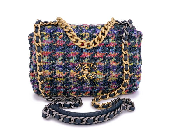 Chanel 19 Rainbow Houndstooth Tweed Wool Flap Bag Small - Boutique Patina