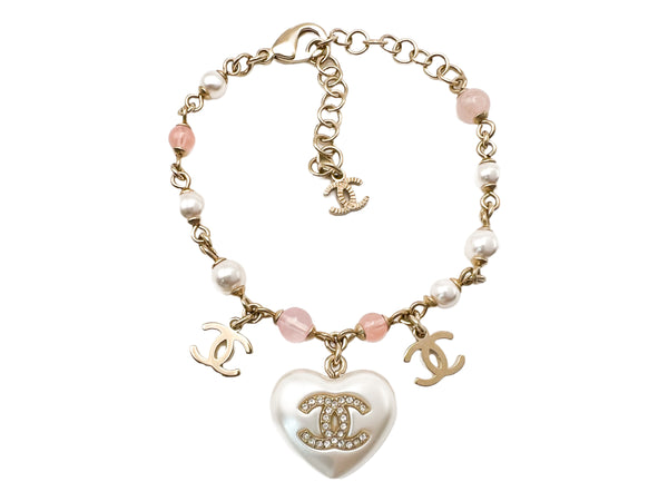 Chanel 21A Coco Neige Pearl Heart and CC Charm Bracelet