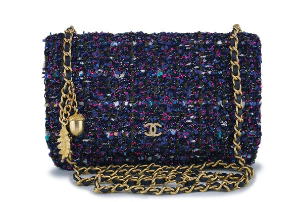 NIB 18K Chanel Purple Tweed Wallet on Chain w/Charms WOC Mini Flap Bag GHW - Boutique Patina