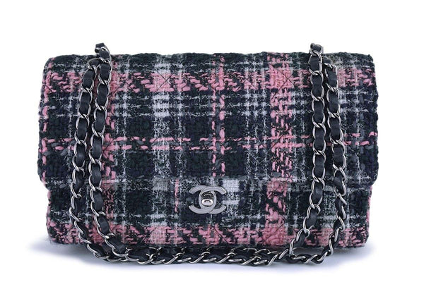 Chanel Gray Pink Tweed Medium Classic 2.55 Double Flap Bag - Boutique Patina