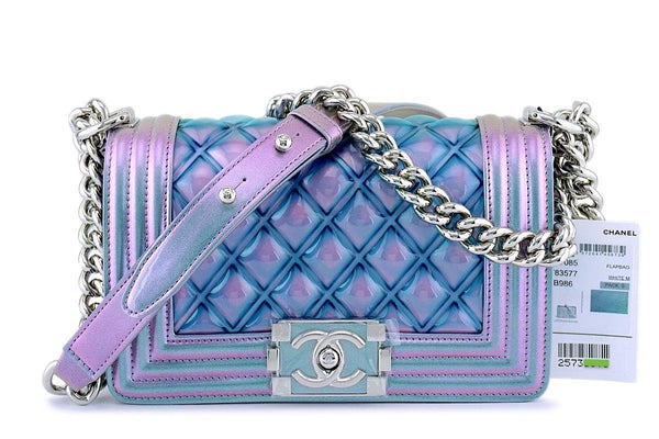 NWT 18S Chanel Purple Patent Mermaid Rainbow Classic Small Boy Flap Bag - Boutique Patina