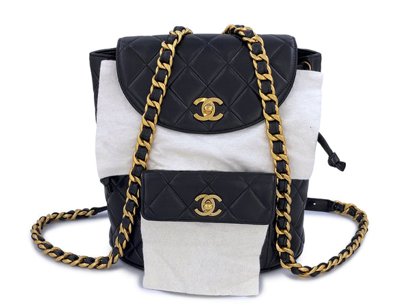 Pristine Chanel 1995 Vintage Black Duma Backpack Bag 24k GHW Lambskin - Boutique Patina