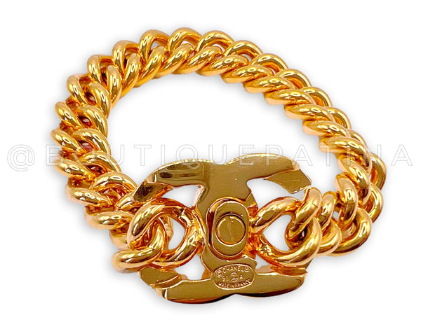 Chanel Vintage 95A Turnlock Chain Bracelet 24k Gold Plated