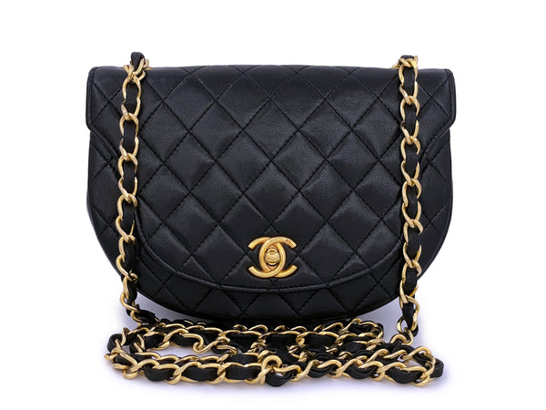 Pristine Chanel 1990 Vintage Black Half Moon Mini Flap Bag 24k GHW - Boutique Patina