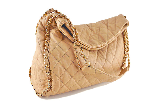 Chanel Beige Large Quilted Ultimate Soft Chain Around Hobo Tote Bag - Boutique Patina