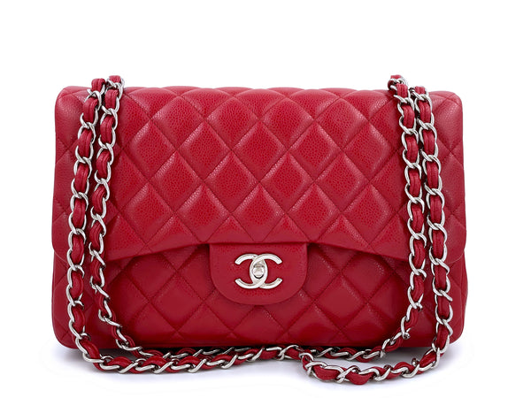 Chanel 11P Red Caviar Jumbo Classic Double Flap Bag SHW - Boutique Patina