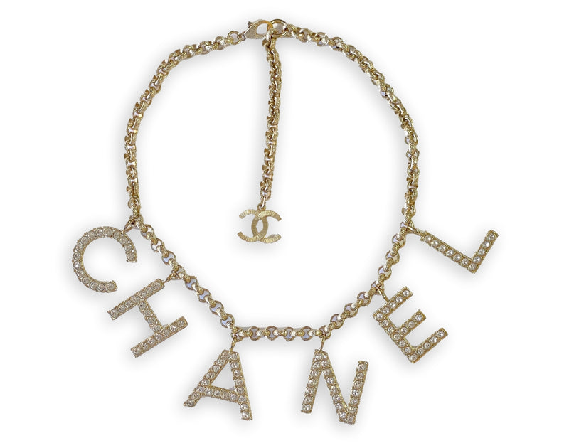 Chanel 19S Crystal Letter Logo Necklace Choker - Boutique Patina