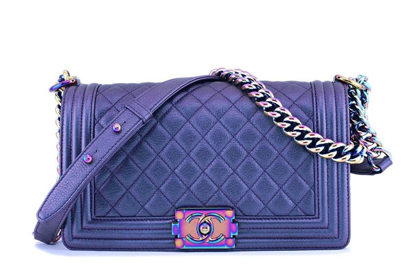 Rare 16C Chanel Rainbow Mermaid Purple Iridescent Medium Boy Bag - Boutique Patina