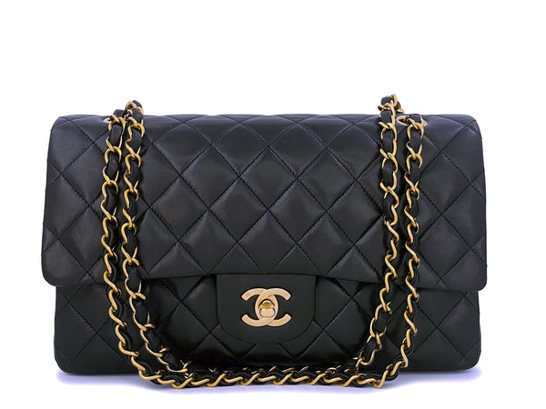 Pristine Chanel 1994 Vintage Black Medium Classic Double Flap Bag 24k GHW Lambskin - Boutique Patina
