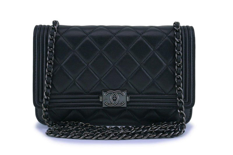 Chanel So Black Lambskin Boy Wallet on Chain WOC Bag - Boutique Patina
