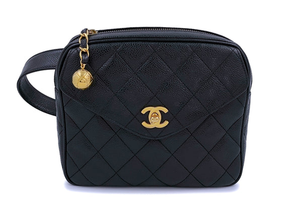 Chanel Vintage 1995 Black Caviar Waist Belt Bag Fanny Pack 24k GHW - Boutique Patina