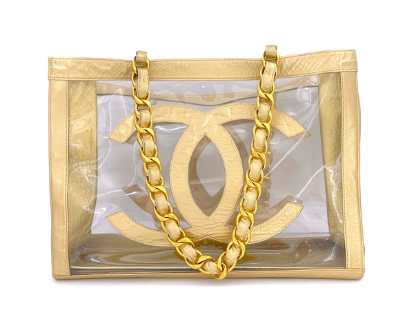 Chanel Vintage Clear Gold PVC Chunky Chain Tote Bag 24k GHW - Boutique Patina