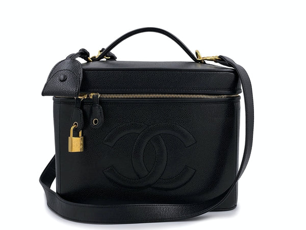Chanel 1997 Vintage Black Caviar Large Vanity Trunk Bag with lock and strap - Boutique Patina
