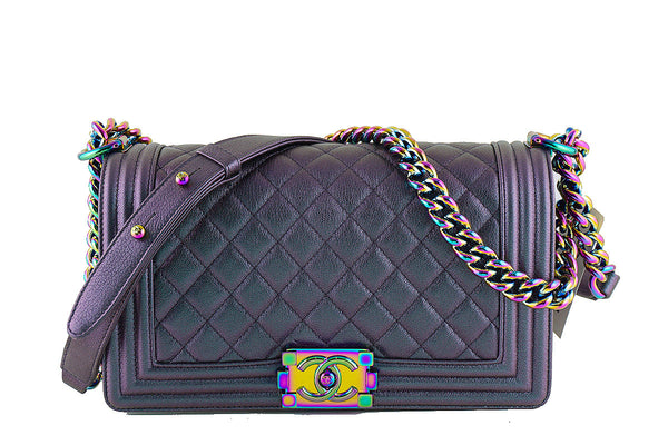 NWT 16C Chanel Iridescent Purple Le Boy Classic Flap, Medium Goatskin Bag - Boutique Patina