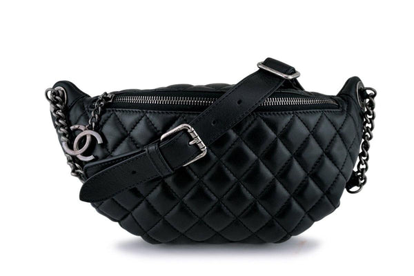 Chanel Black Lambskin Banane Fanny Pack Waist Bag RHW (pristine) - Boutique Patina