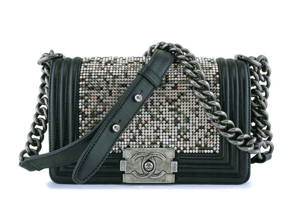 Rare Chanel Black Strass Crystals Small Classic Boy Flap Bag - Boutique Patina