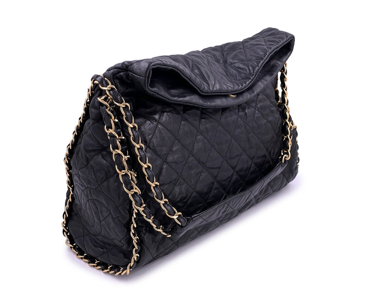 Chanel Black Aged Calfskin Chain Around XL Hobo Tote Bag - Boutique Patina