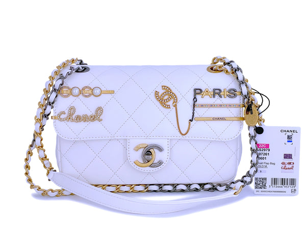 22C Chanel Limited White Charms Small Mini Cruise Flap Bag - Boutique Patina