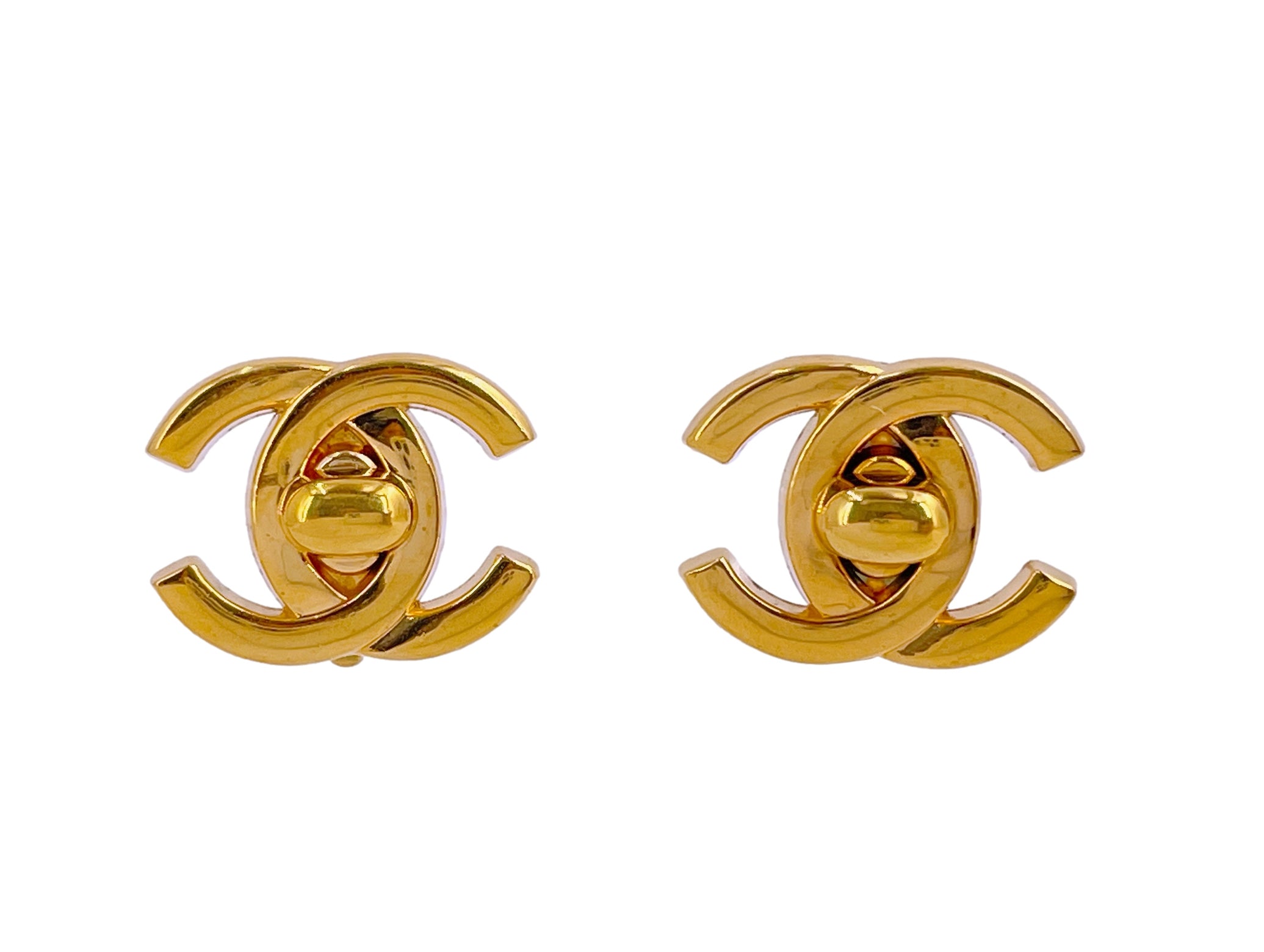 Chanel Vintage 96A Classic Turnlock Stud Earrings Boutique Patina