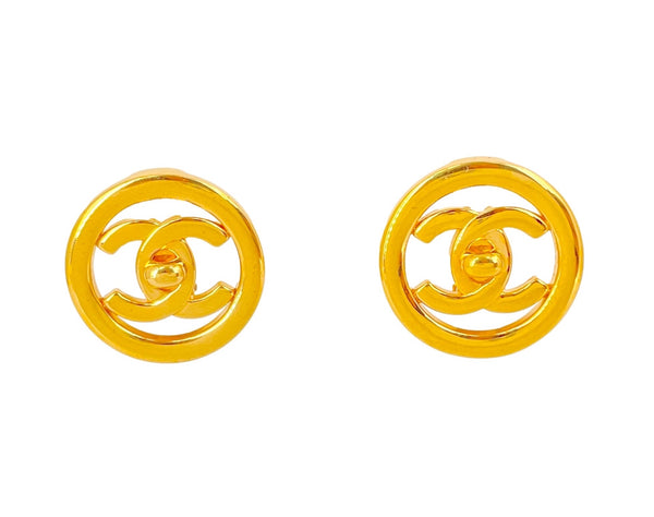 Chanel Vintage 97P Encircled Turnlock Stud Earrings - Boutique Patina