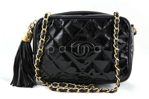 Chanel Black Patent Lambskin Classic Quilted Camera Case Bag - Boutique Patina