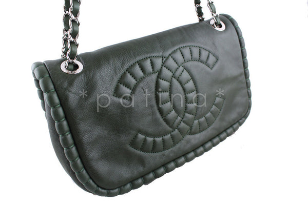 Chanel Forest Green Flap, On the Bund Logo Bag - Boutique Patina