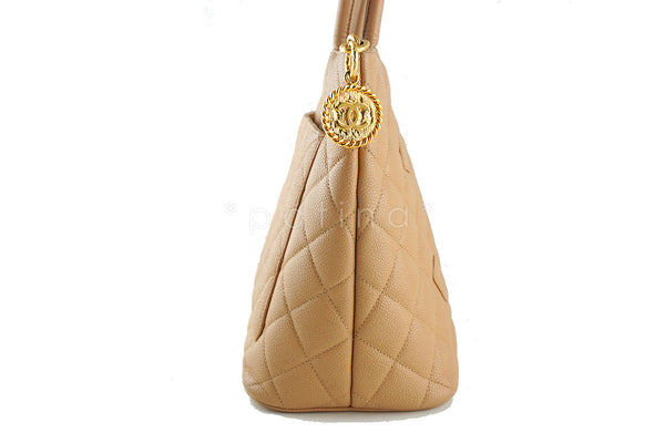 Chanel Beige Caviar Classic Quilted Medallion Shopper Tote Bag - Boutique Patina