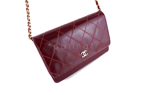 Chanel Red Wine Classic WOC Wallet on Chain Matte Patent Gold HW Bag - Boutique Patina