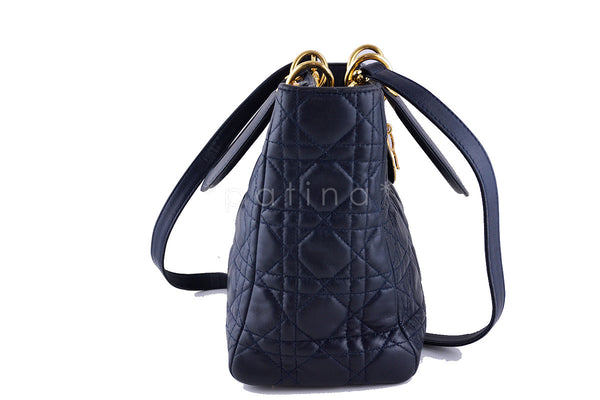 Lady Dior Navy Blue Quilted Classic Lambskin Tote Shoulder (Christian D.) Bag - Boutique Patina