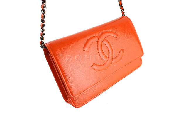 New Chanel Orange Patent Caviar Timeless Classic WOC Wallet on Chain Bag - Boutique Patina