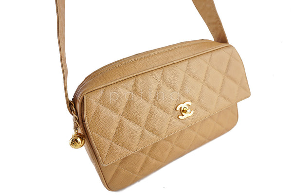 Chanel Vintage Beige Caviar Classic Quilted Flap Camera Purse Bag - Boutique Patina