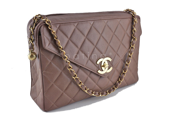 Chanel Taupe Brown Vintage Caviar Jumbo Giant Flap Classic Camera Bag - Boutique Patina