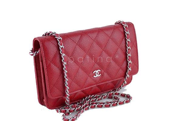 NWT Rare Chanel Caviar Red Classic WOC Quilted Wallet on Chain Flap Bag 2015 00V - Boutique Patina