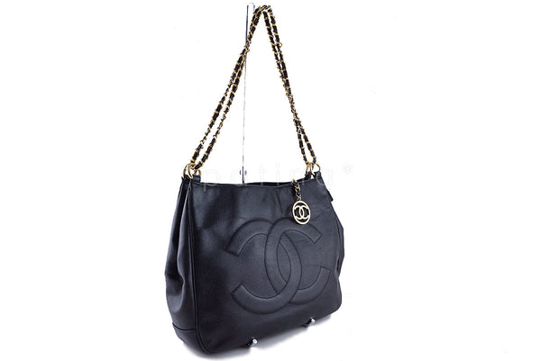Chanel Black Caviar Logo Hobo Shoulder Bag - Boutique Patina