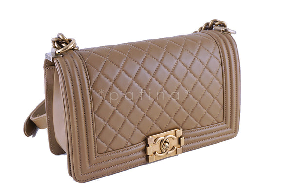 Chanel Caramel Beige Le Boy Classic Flap, Medium Lambskin Bag - Boutique Patina