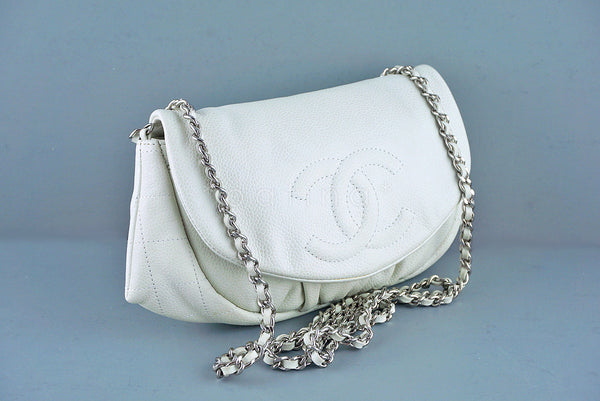 Chanel Off-White Ivory Soft Caviar Half Moon WOC Wallet on Chain Bag - Boutique Patina