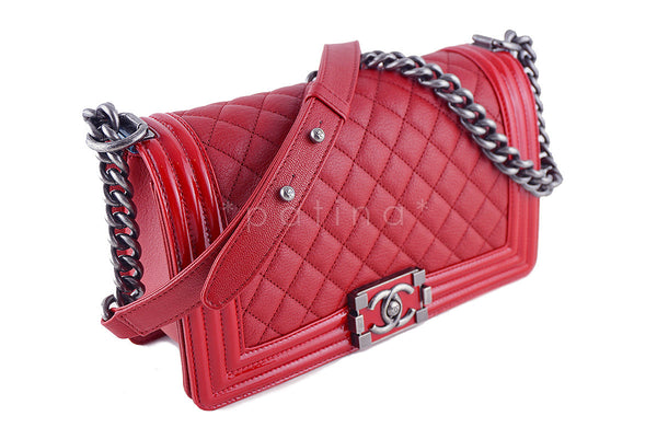 NEW 15B Chanel Red Le Boy Bag, Medium Goatskin Classic Flap - Boutique Patina