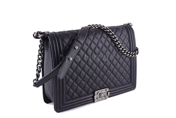 Chanel Black Caviar Boy Bag, Jumbo Large Classic Flap RHW - Boutique Patina