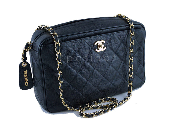 Chanel Caviar Camera Bag, Black Quilted Classic CC Clasp Pocket Case - Boutique Patina