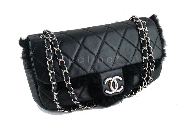 Chanel Classic Flap, Black Luxury Lambskin Fur 2.55 Bag - Boutique Patina